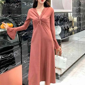 Dress women long winter v collar sexy elegant dress sleeve clothes fashion es femianina 1464 45 210510