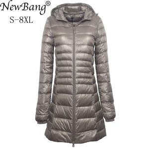 Bang 7XL 8XL Plus Piumino lungo Donna Inverno Ultra leggero con cappotto con cappuccio Cappotti femminili di grandi dimensioni 211008