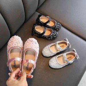 Barn flickor skor vår sommar prinsessa sequin kristall båge skor barn scen glänsande dans skor för tjejer zapatos nia 210713