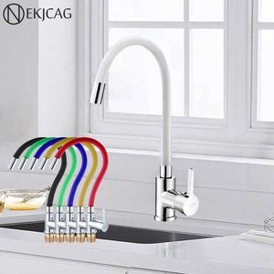 Silica Gel Nose Any Direction Rotating Kitchen Faucet Multi-color Options Cold and Water Mixer Tap Deck Installation 210724