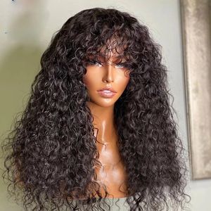 Indian Natural Curly com franja 100% Humanos perucas com cabelos de bebê 250 densidade pré -arrancada 13x6 perucas frontais de renda remy peruca Fringe