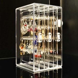 Dustproof Earrings Shelf Transparent Acrylic Hanger Jewelry Rack Ear Clip Necklace Plastic Three Trapezoidal Storage Box X0703