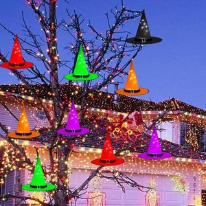 Wholesale halloween tree prop resale online - Party Decoration Halloween LED Lights Witch Hat Cosplay Costume Props Outdoor Tree Hanging Ornament Supplies