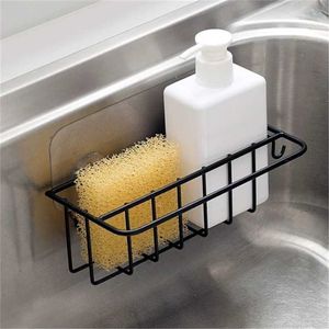 Self Adhesive Iron Sink Rag Racks Wall Mounted Sponge Drain Storage Shelves Kitchen Accessories Bathroom Organizer 211112