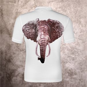 Summer Men's Wear Designer German Rock Punk Hot Diamond Elephant Print Modal Polo Shirt Pure Cotton Slim High Quality Hip Hop Male Stand Collar Shirt #PP0008