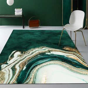 Carpetes Tapete de área moderna, tapete grande de arte abstrata, lavável, durável, fácil de limpar, tapetes geométricos verde escuro/dourado resistente ao desbotamento