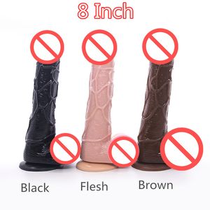 Svart inches realistisk dildo vattentät flexibel penis med texturerad axel och stark sugkopp sexleksak för kvinnor