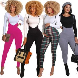 Suspender Pants Sets Women Two Piece Outfits Super Stretchy Tshirts Leggings Jogging Tracksuit 12 Colour Wholesale Dropshipping Y0625