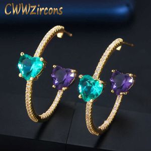 Двойная милая любовь в форме сердца фиолетовый синий CZ кристалл круглые серьги обруча модный богемные украшения для женщин CZ753 210714