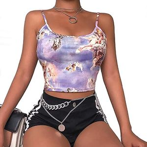 Sexy Slim Sling Sling Angel Print Summer Camisole Donne Sexy Streetwear Streetwear Breve ritagliata Crown Bra Bra Top 210518