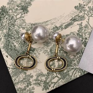European and American front back pearl letters Dangle Chandelier bronze color old retro post hanging atmospheric earrings female high quality