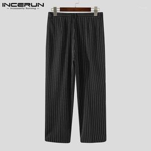 Spring Men Casual Pants INCERUN Fashion Straight Striped Trousers Korean Style Man Loose Zipper Pantalones Streetwear 5XL Men's
