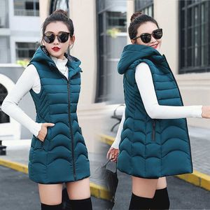 ALMUERK Autumn Winter Pattern Women Vest Waistcoat Long Warm hoody Slim Pockets Stripe Plus Size Big 211008