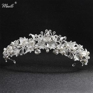 Miallo Najnowszy Kwiat Rhinestone Alloy Tiaras i korony Wedding Włosy Biżuteria Bridal Crown Diadem Headpiece dla kobiet X0625