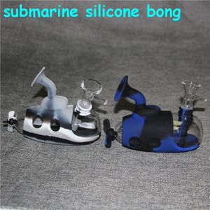 submarine hookahs water bong 14mm bowl mini bongs detachable silicone protectcase glass bubbler smoking pipes