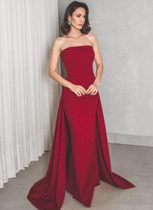 Satyna Bateau Neck Dark Red Prom Dresses Syrenki Nowoczesne Suknie Wieczorowe Damska Suknia