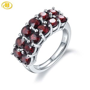 Hutang 4.2ct Natural Anel Garnet Preto Para Mulheres 925 Anéis de Prata Esterlina Anéis Vermelho Pedra Gemstone Fine Jóias Presente de Natal 211217