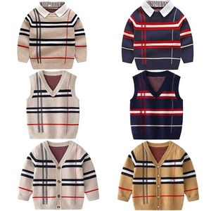 Pojke kläder höst och vinter varm dragskjorta topplängd långärmad latte tröja flicka mode knit gentleman stickare 1-8y 211201