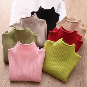 Baby Girls Sweater Winter Clothing All Match Candy Color Kids Autumn Long Sleeve Knitted Tops Toddler Casual Costume Blouse 210625