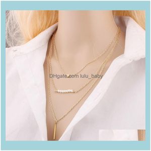 Chains & Pendants Jewelrychains Fashion Pendant Necklace Geometric Multi Layers Chain Hollow Pearl Long Dangle Necklaces Women Jewelry Gift