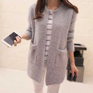 Kvinnors tröjor i mellanlängd Cardigan Pockets Fashion Women Solid Sticked tröja Tunic Crochet Jacka Ladies Sweaters Outwear Coat Cardigan T220925