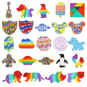 Big Push Bubble Fidget Toys Party Favor Cartoon Animals Shape Sensory Board Game Kids Silicone Puzzles Popper Bubbles Squeeze Decompression Toy for ADHD