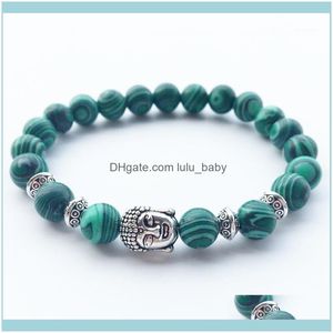 Charm juvelrycharm armband klassisk naturlig malachite pärlstav armband blå lava buddha pärla lämplig manlig och kvinnlig vänner match1 droppe d