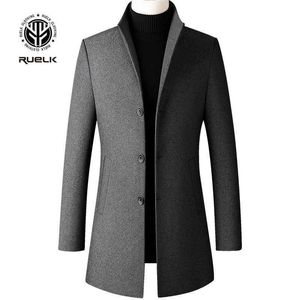 RUELK Wollmantel Herbst und Winter Herren mittellanger klassischer einfarbiger Woll-Business-Woll-Herren-Trenchcoat 211011