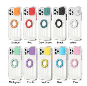 Colorful Window Push Ring Bracket Mobile Phone Cases For iPhone 14 13 12 11 Pro Max XR XS 7 8 Plus SE Transparent Shockproof TPU Cover