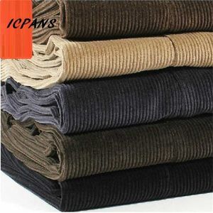 ICPANS CORDUROY Homens Calças Straight Grosso Quente Outono Calças de Inverno Cintura alta S Plus Size 40 42 44 211116