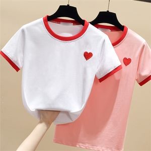 WWENN Summer Short Sleeve Donna Abbigliamento Casual Ricamo Tshirt Tee Shirt Femme Pink Womens Tops White T Women 210507