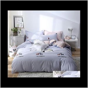 Sets Supplies Textiles & Garden Drop Delivery 2021 Summer Bedding Geometry Duvet Er Flat Sheet Modern Linen Stripe Grid Bed Set Ab Side Home