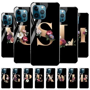 Carta Inglês Pintado Casos de telefone de vidro temperado para iPhone 13 Pro Max 12 Mini 11 XR 8 Plus