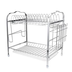 2 Tiers Dish Drying Rack Stainless Steel Over Sink Kitchen Cutlery Bowl Storage Holder