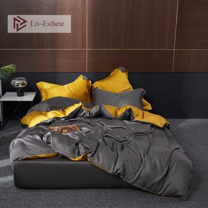 Liv-Esthete Men Bettwäsche-Set aus 100 % Seide, luxuriöser gesunder Schönheits-Bettbezug, Spannbettlaken, Kissenbezug, Queen-Size-Bett 210615