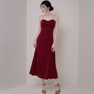 Röd sequins klänning för kvinnor sommar ärmlös sling linne sundress sexiga damer lös backless party långa klänningar 210602