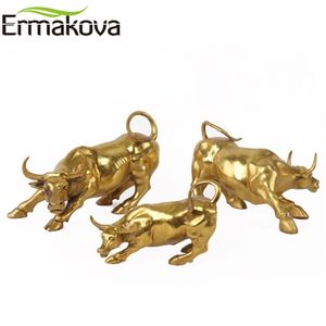 ERMAKOVA Wall Street Golden Fierce Bull OX Figurine Sculpture Charging Stock Market Bull Statue Home Office Decor Gift 210727