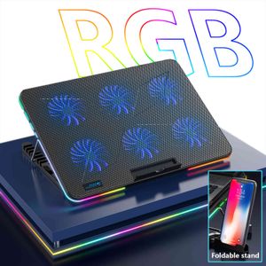 Frio RGB Gaming Laptop er 12-17 polegadas 6 ventilador de braço com tela de LED Notebook Cool Stand Duas portas USB Colorido