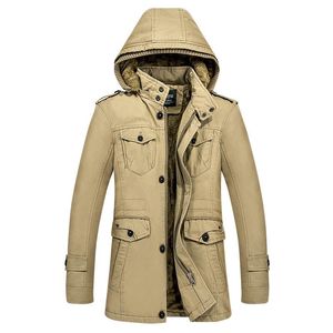 Men's Trench Coats Autumn Winter Man Plus Size Zipper Pocket Buttons Plush Thicken Warm Windproof Vintage All-match Fashion Casual Overcoat