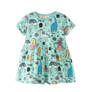 Jumping Meters Baby Girls Summer Dresses Kids Designed Cartoon With Printed Lovely Animals Unicorn Clothes 210529