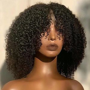 Naturalny czarny krótki bob afro perwersyjne kręcone koronki przednie peruki z baby włosy bezsporny syntetyczny perukę dla kobiet