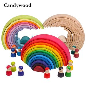 Baby Large Rainbow Stacker Wooden Toys For Kids Creative Rainbow Building Blocks Montessori Educational Toy Children X0503