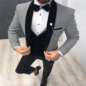 Italiensk design 3 -stycken formella män passar Slim Fit Party Prom Houndstooth Groom Wedding Man Blazer Tuxedo