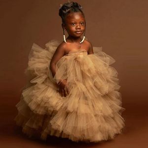 2021 Photoshoot Uzun Tutu Etek Çiçek Kız Elbiseler Küçük Kızlar Ruffled Tül Etekler Örgün Giyim Çocuk Doğum Günü Partisi Elbise