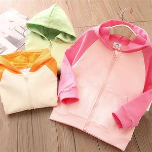 Spring Autumn 2 3 4 6 8 10 12 Years Children's Outerwear & Coat Hooded Color Patchwork Zipper Jacket For Baby Kids Girl 210701
