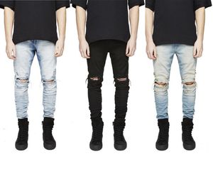 Toptan-Yaz Casual Slim Fit Yırtık Kot Erkekler Yüksek Sokak Erkek Sıkıntılı Denim Joggers Diz Delikleri Yıkanmış Jean pantolon Artı Boyutu 28-42 Yıkıldı