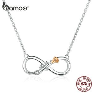 Bamoer Authentic 925 Sterling Silver Rose Flower Infinity Love Short Neckalce för Kvinnor Choker Chain Luxury Bijoux SCN371