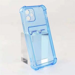 Casos de telefone coloridos transparentes com slot de cart￣o para iPhone 14 Plus 13 12 11 Pro Max X Xs XR 8 7 6s Plus Samsung S22 S21Plus S20ultra