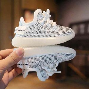 NYHET Baby Rhinestone Sneakers Coconut Autumn 0-2 Years Boy Sports Girls Toddler Shoes Soft Bottom Children's Shoe 210326