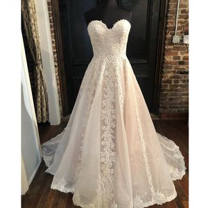 Letnie sukienki ślubne V Szyjka Bez pleców Train Line Appliques Lace Garden Beach Boho Country Bridal Suknie 328 328